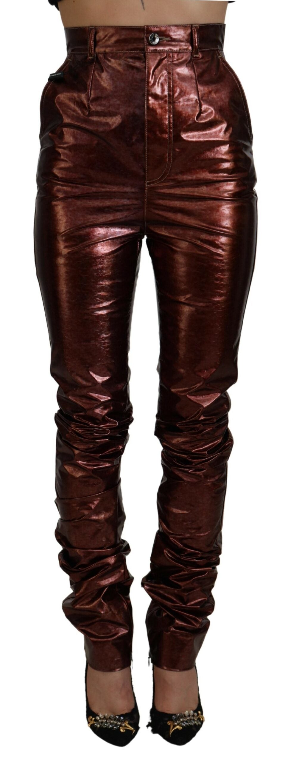 Dolce &amp; Gabbana Jean skinny taille haute bronze métallisé