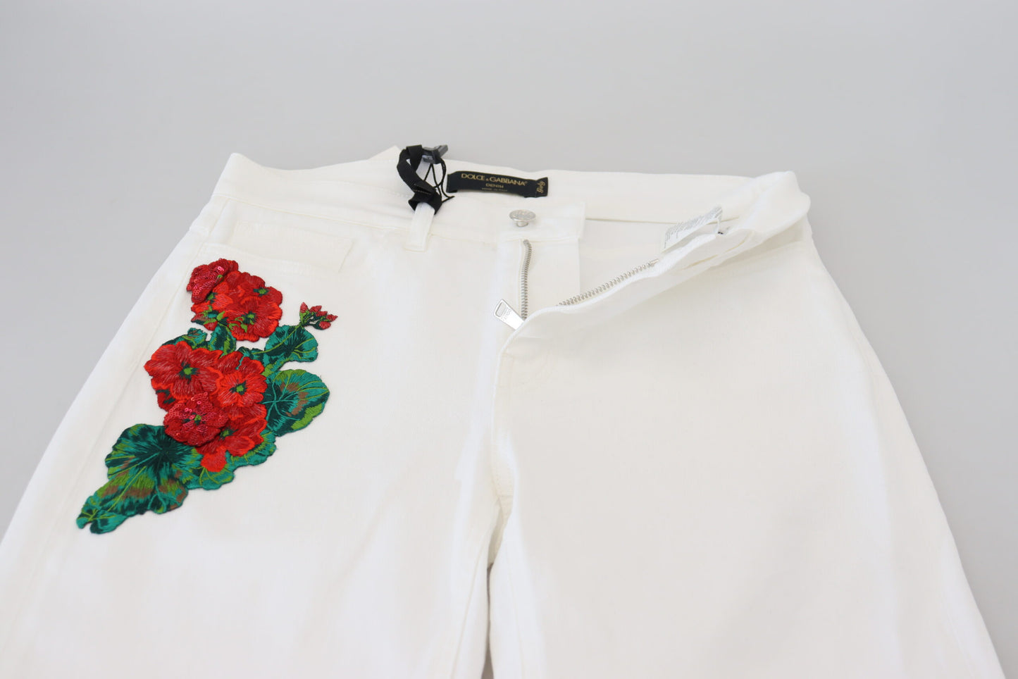 Dolce &amp; Gabbana Jean skinny blanc à broderie florale