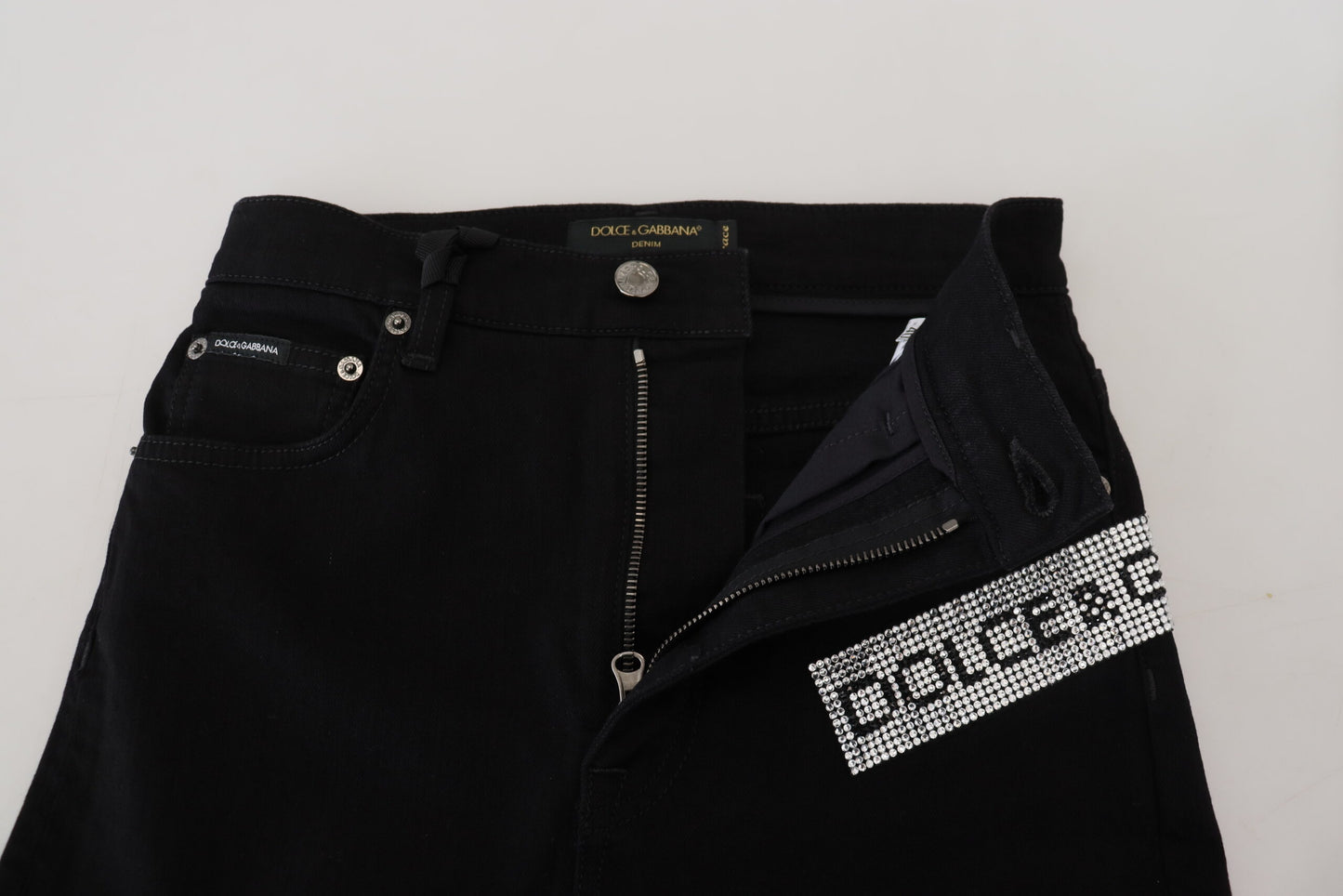 Schwarze Slim-Fit-Denimjeans aus Baumwolle mit Pailletten von Dolce &amp; Gabbana