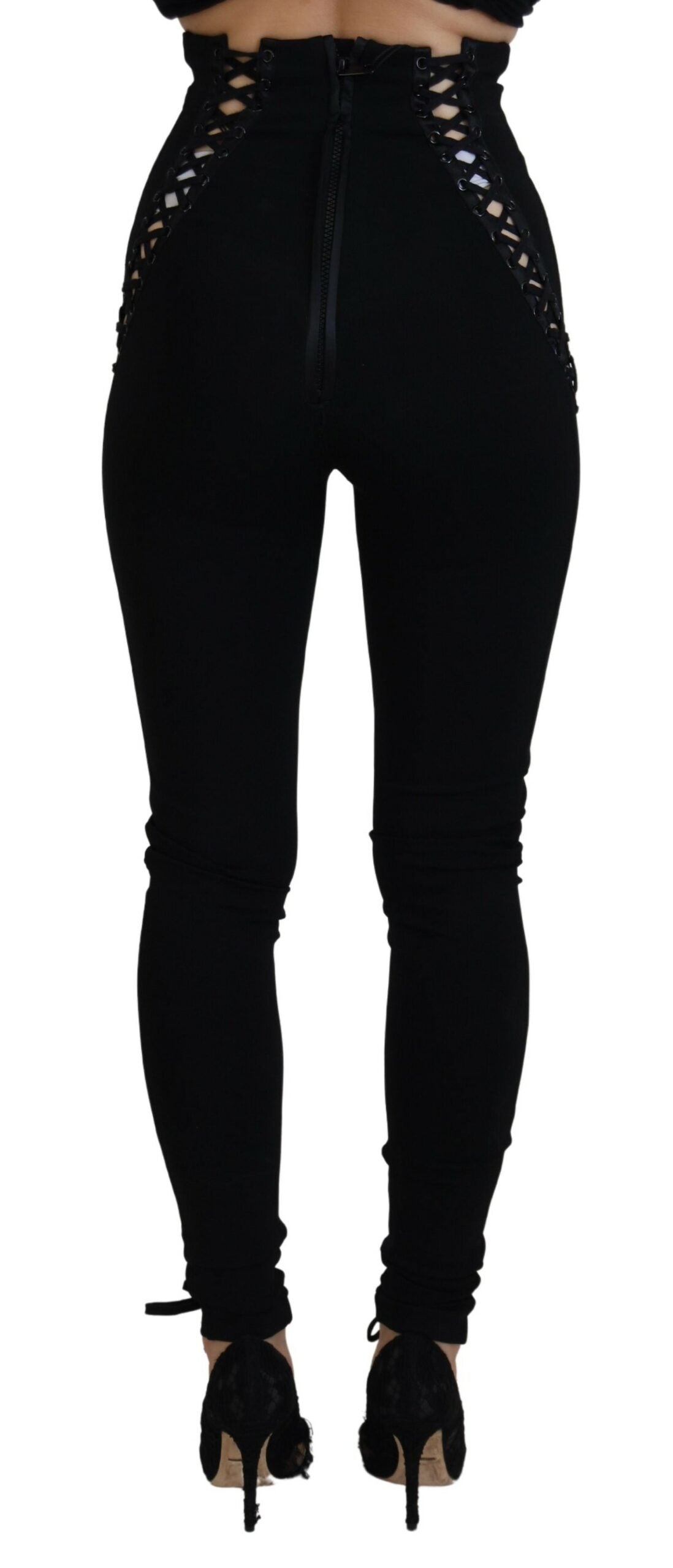 Dolce &amp; Gabbana Pantalon skinny taille haute en viscose noir découpé