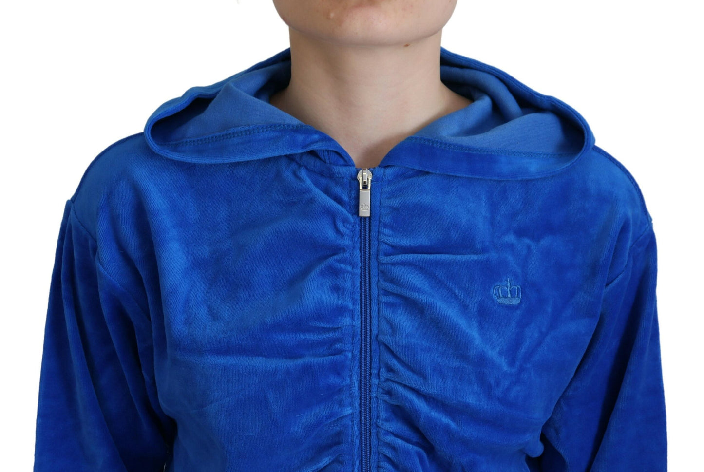 Juicy Couture Kurzer Kapuzenpullover aus blauer Baumwolle mit durchgehendem Reißverschluss