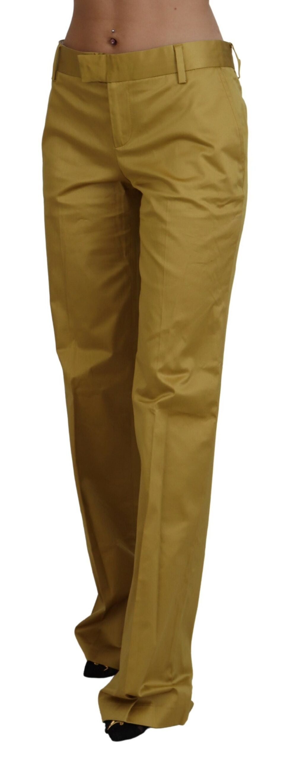 Just Cavalli Gold Cotton Mid Waist Damenhose