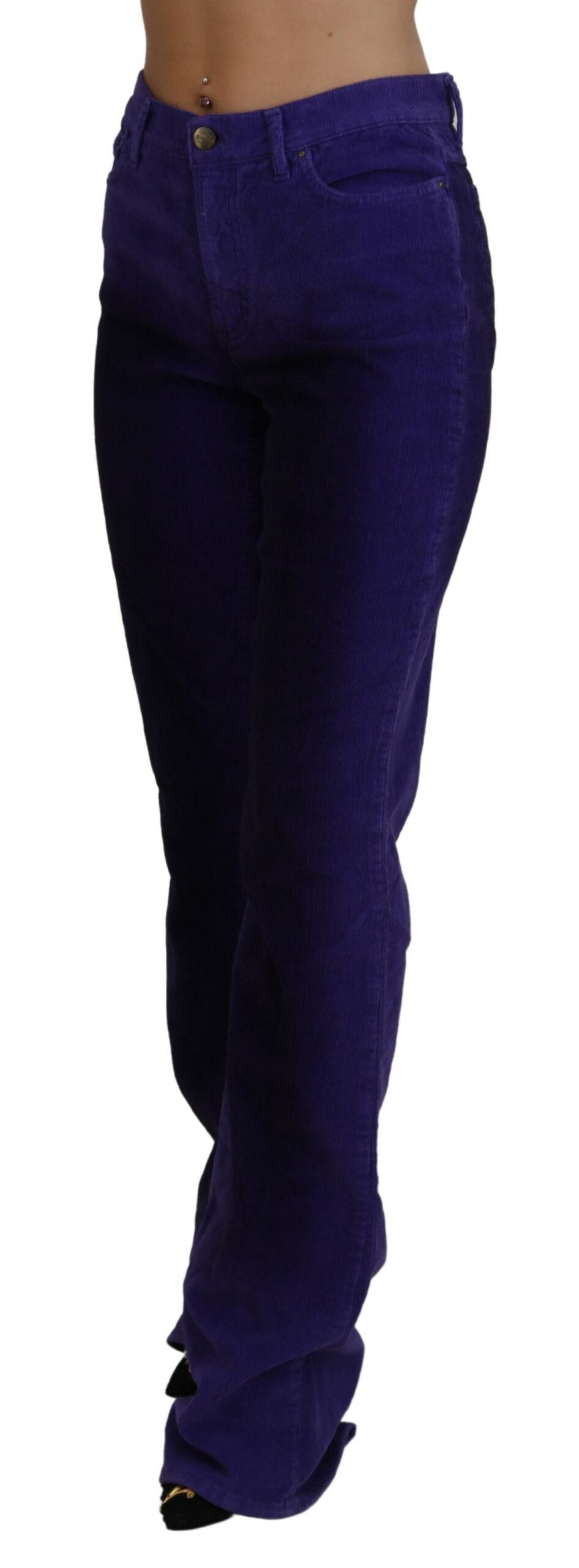 Pantalon femme en velours côtelé de coton violet Just Cavalli