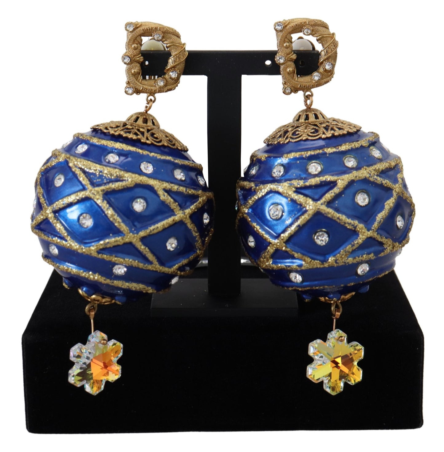 Dolce &amp; Gabbana Boucles d'oreilles à clip avec boule en laiton doré et cristal bleu