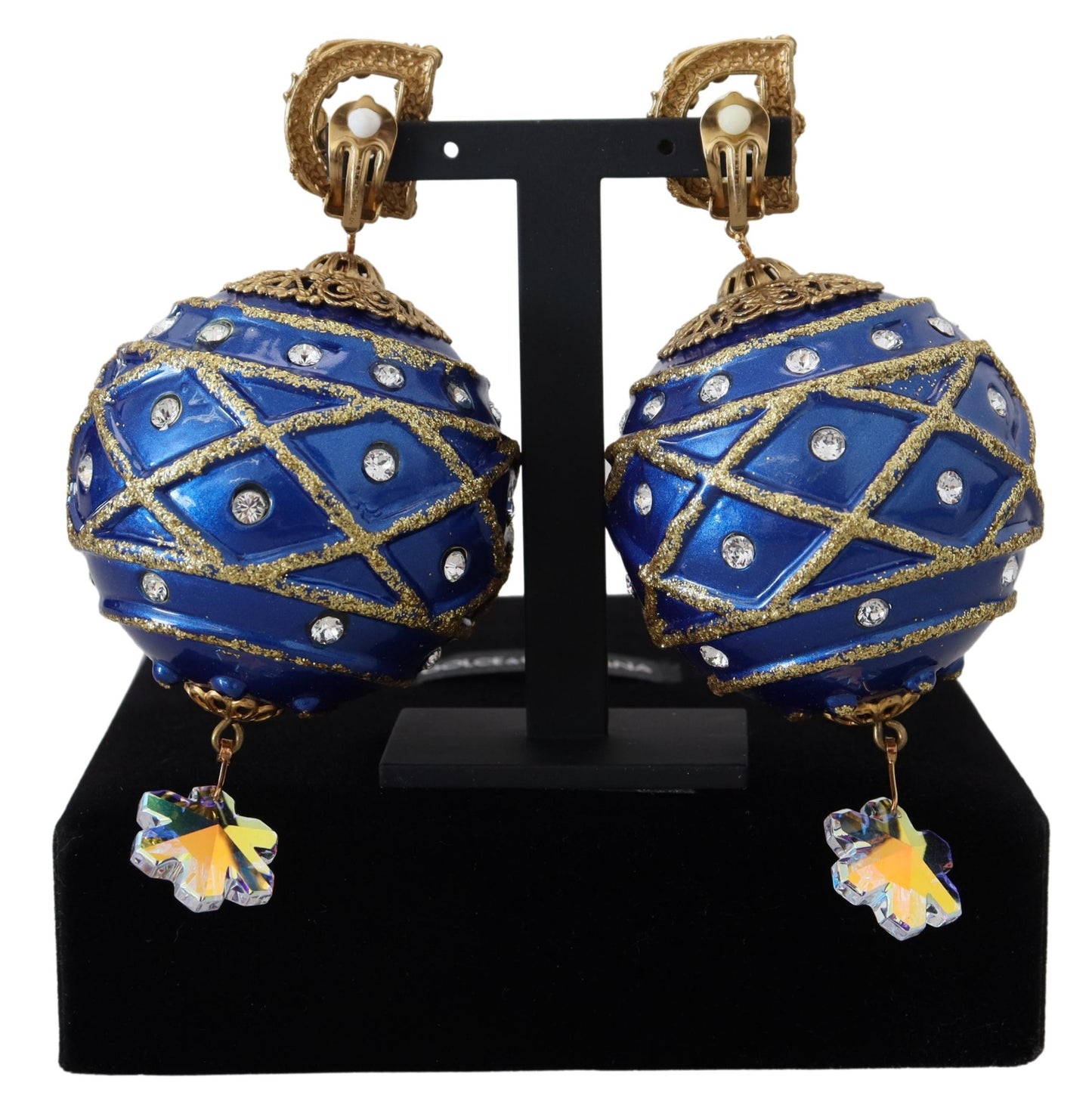 Dolce &amp; Gabbana Boucles d'oreilles à clip avec boule en laiton doré et cristal bleu