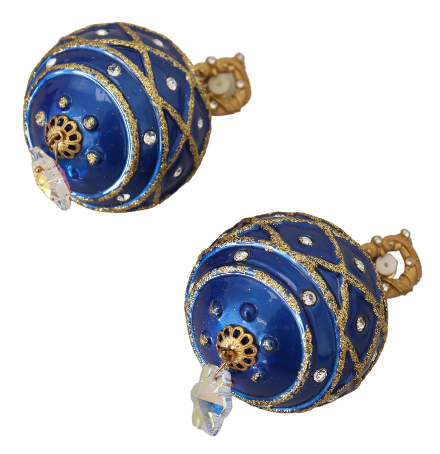 Dolce &amp; Gabbana Boucles d'oreilles à clip avec boule en laiton doré et cristal bleu