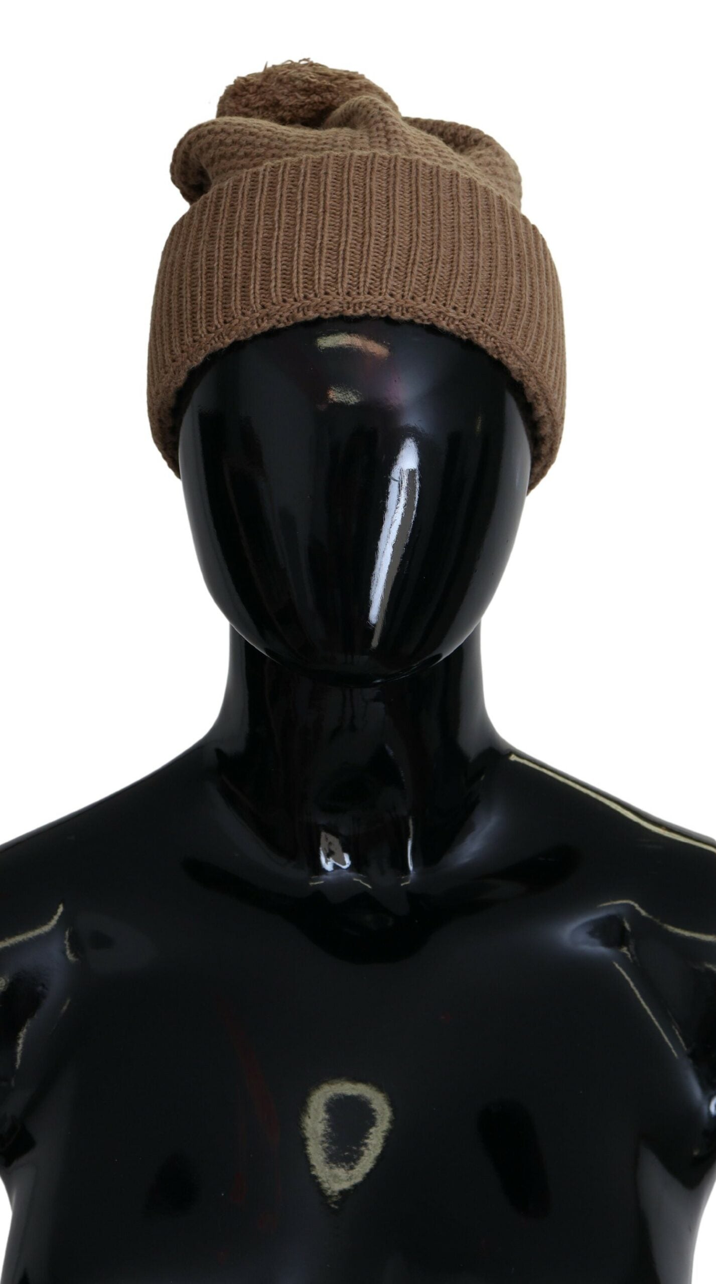 Dolce &amp; Gabbana Bonnet d'hiver en boule de fourrure tricotée marron uni