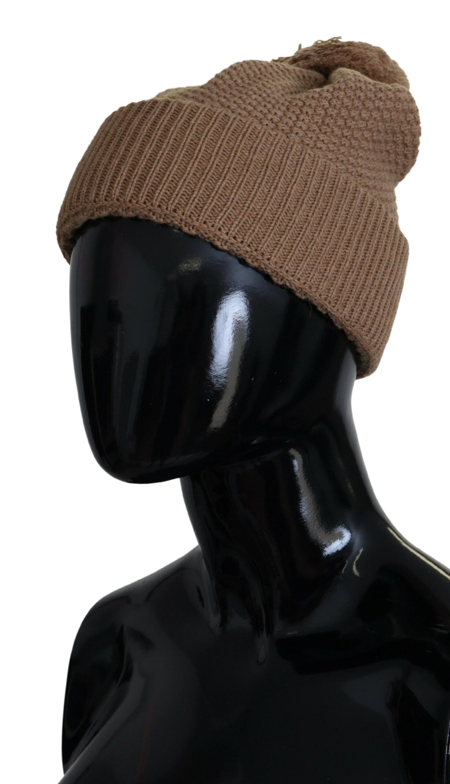 Dolce &amp; Gabbana Bonnet d'hiver en boule de fourrure tricotée marron uni