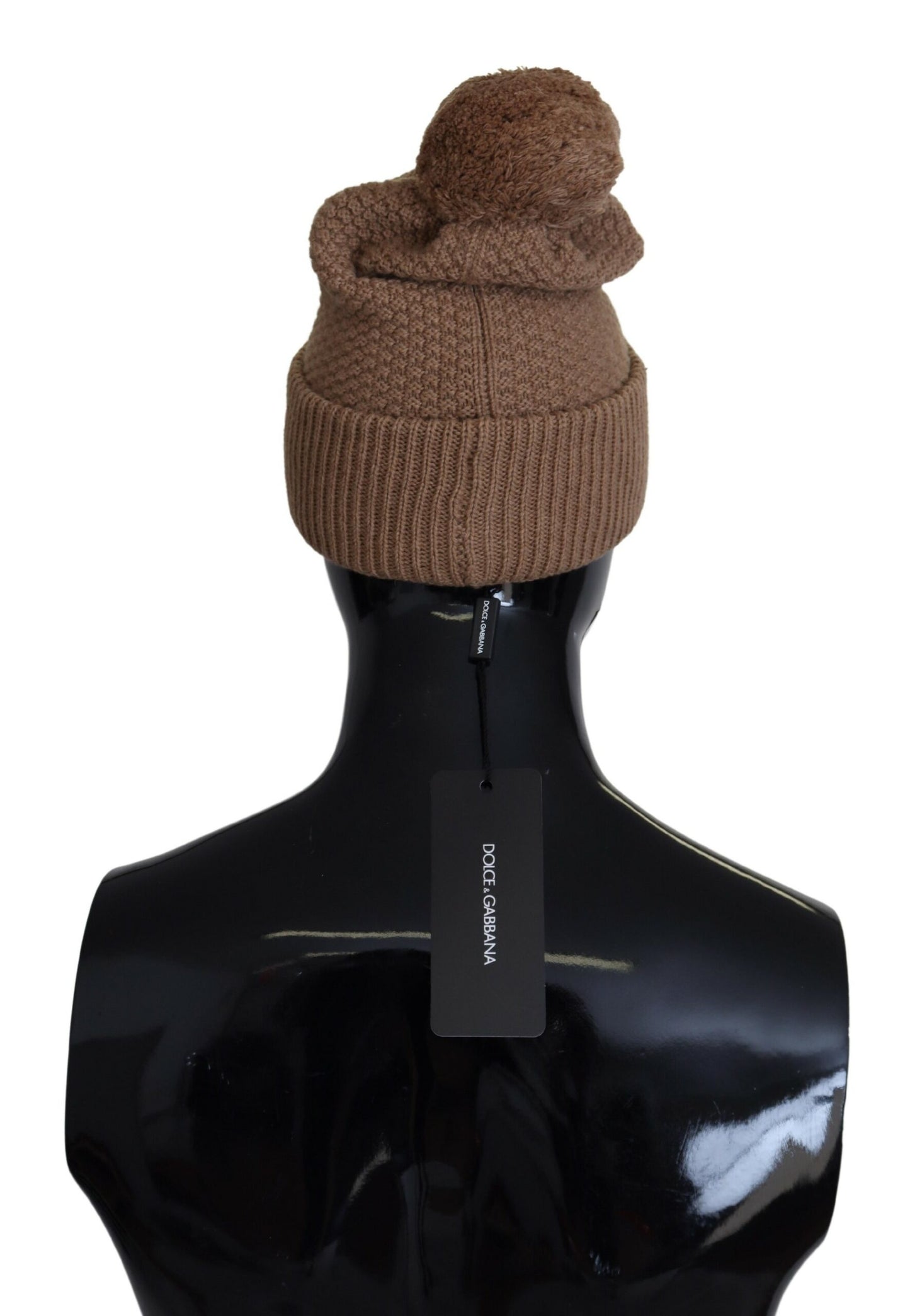 Dolce &amp; Gabbana Bonnet d'hiver en boule de fourrure tricotée marron uni