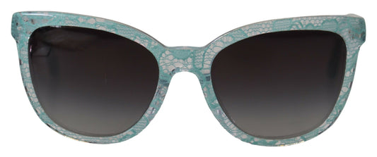 Dolce &amp; Gabbana Lunettes de soleil papillon bleues en acétate et cristal en dentelle DG4190