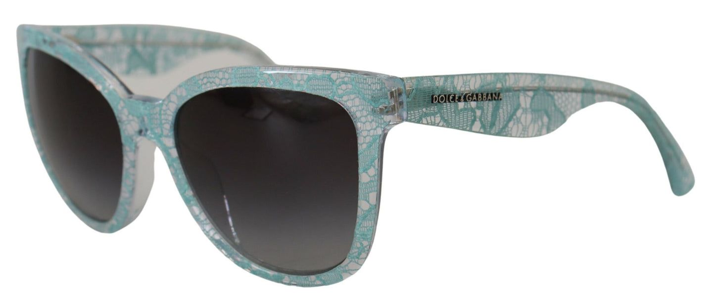 Dolce &amp; Gabbana Lunettes de soleil papillon bleues en acétate et cristal en dentelle DG4190