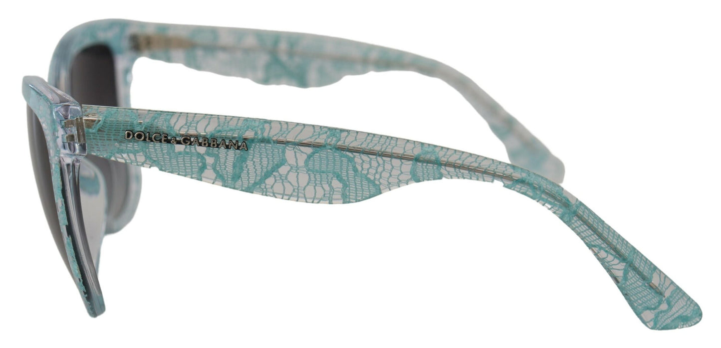 Dolce &amp; Gabbana Lunettes de soleil papillon bleues en acétate et cristal en dentelle DG4190