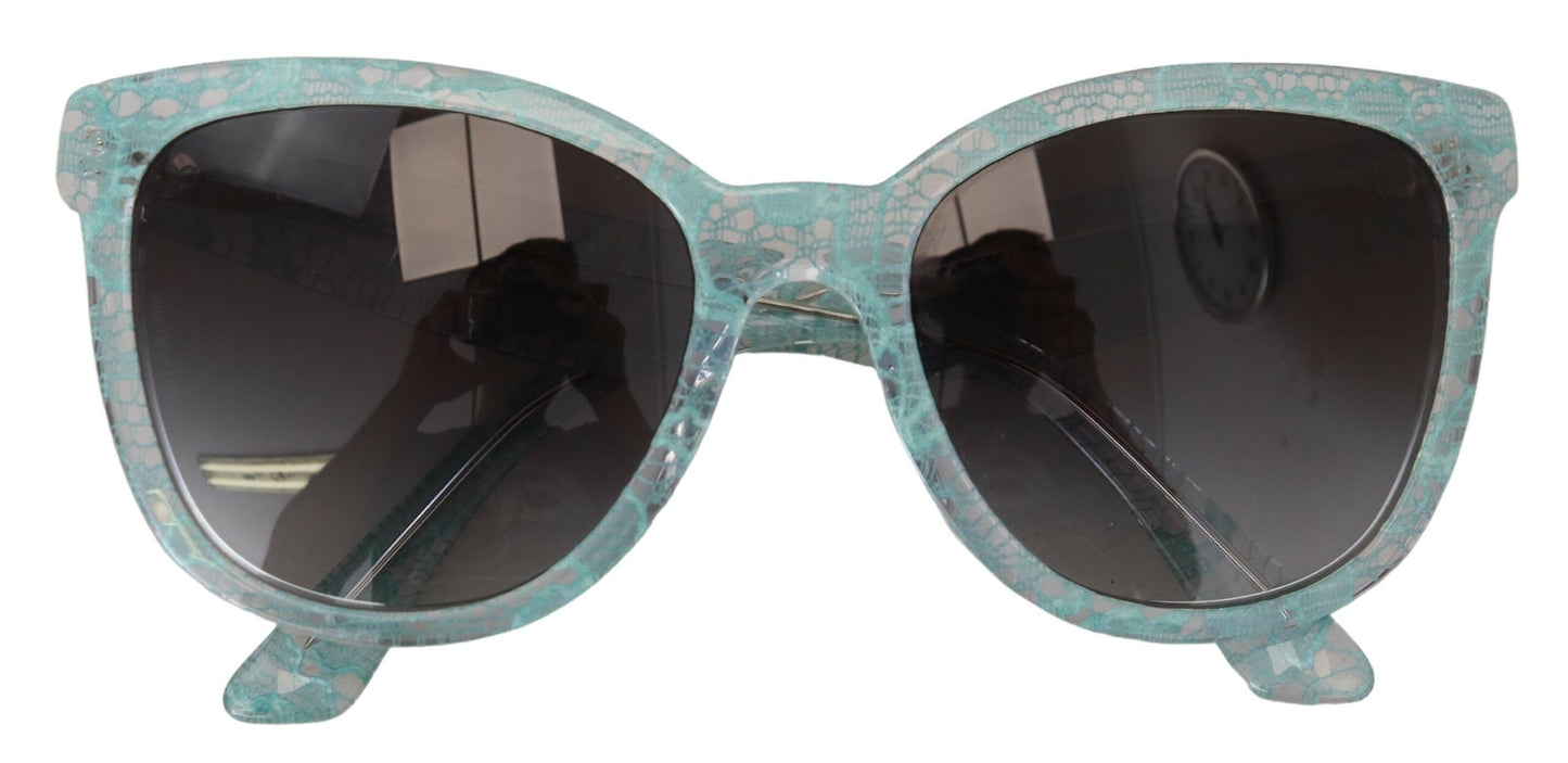 Dolce &amp; Gabbana Lunettes de soleil papillon bleues en acétate et cristal en dentelle DG4190