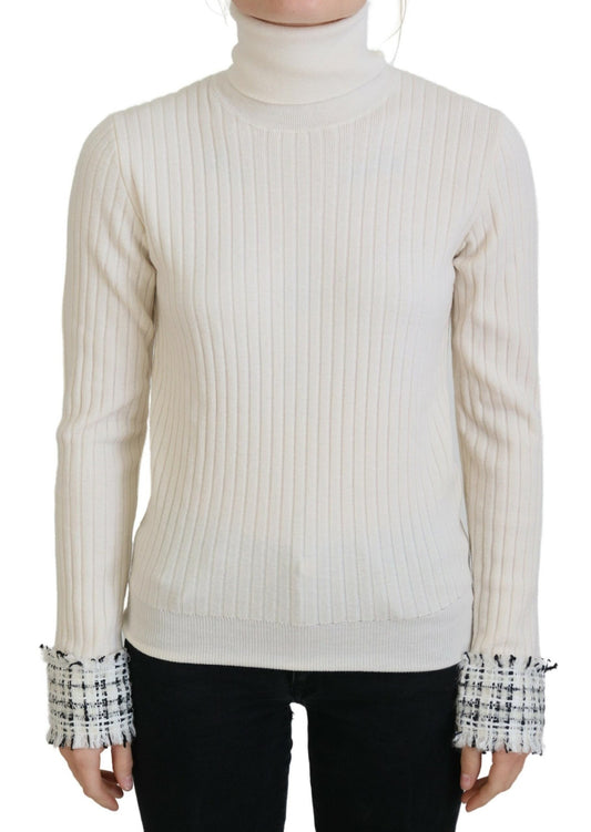 Dolce &amp; Gabbana Elfenbeinfarbener Rollkragenpullover mit Distressed-Manschette