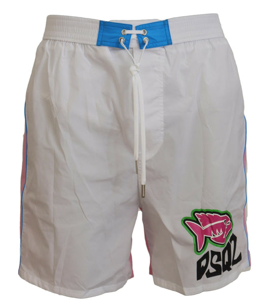 Dsquared² Blanc Rose Logo Imprimé Homme Beachwear Shorts Maillots De Bain