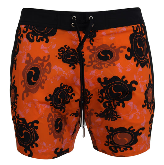 Dsquared² Orange Noir Imprimé Homme Beachwear Shorts Maillots De Bain