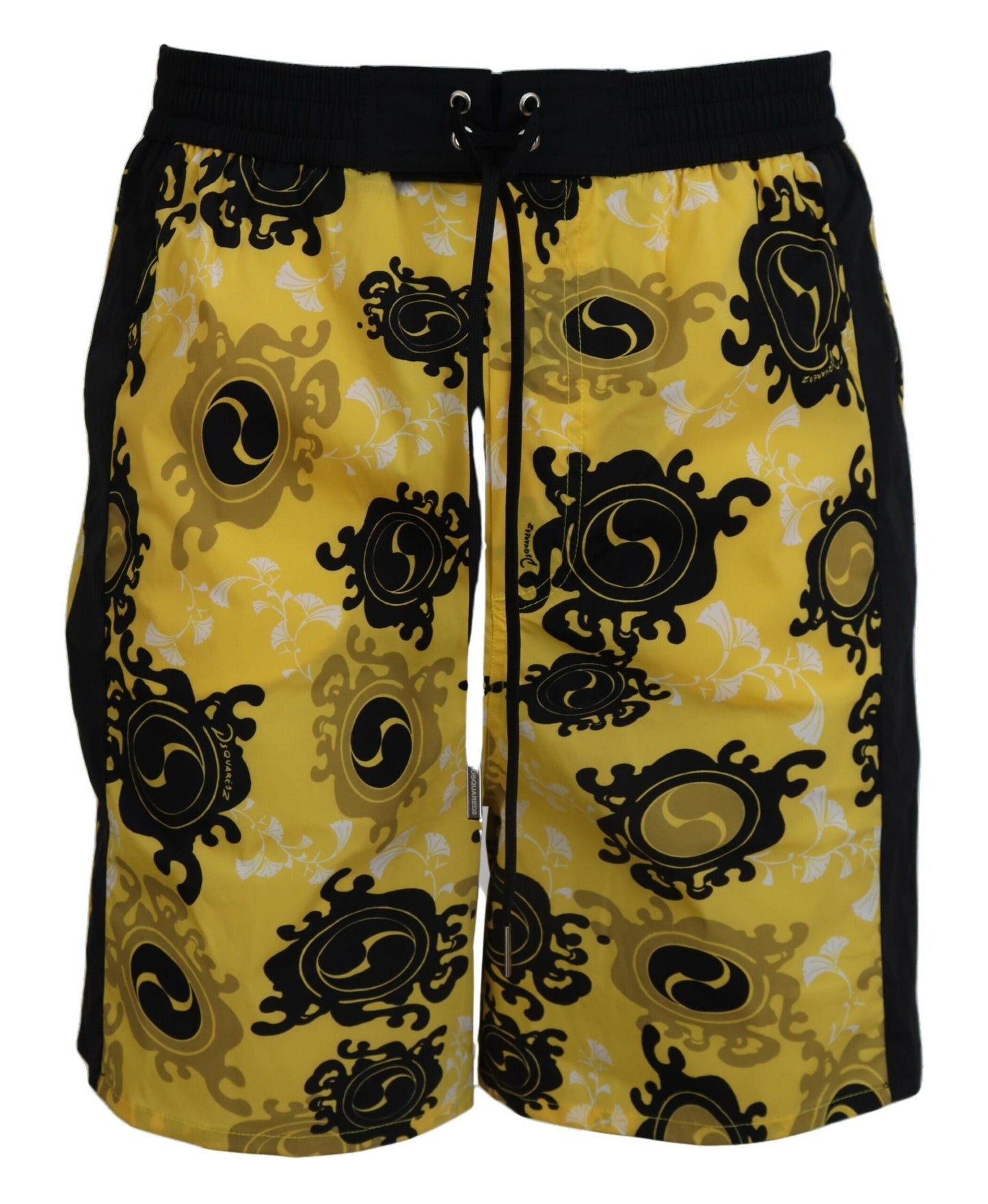 Dsquared² Jaune Noir Imprimé Homme Beachwear Shorts Maillots De Bain