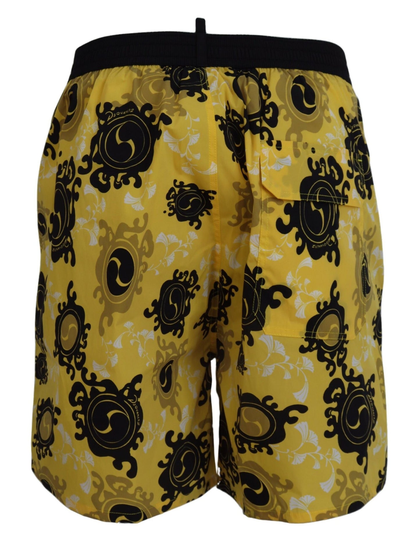 Dsquared² Jaune Noir Imprimé Homme Beachwear Shorts Maillots De Bain