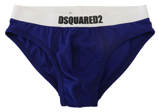 Dsquared² Bleu Blanc Logo Coton Stretch Hommes Slip Sous-Vêtements