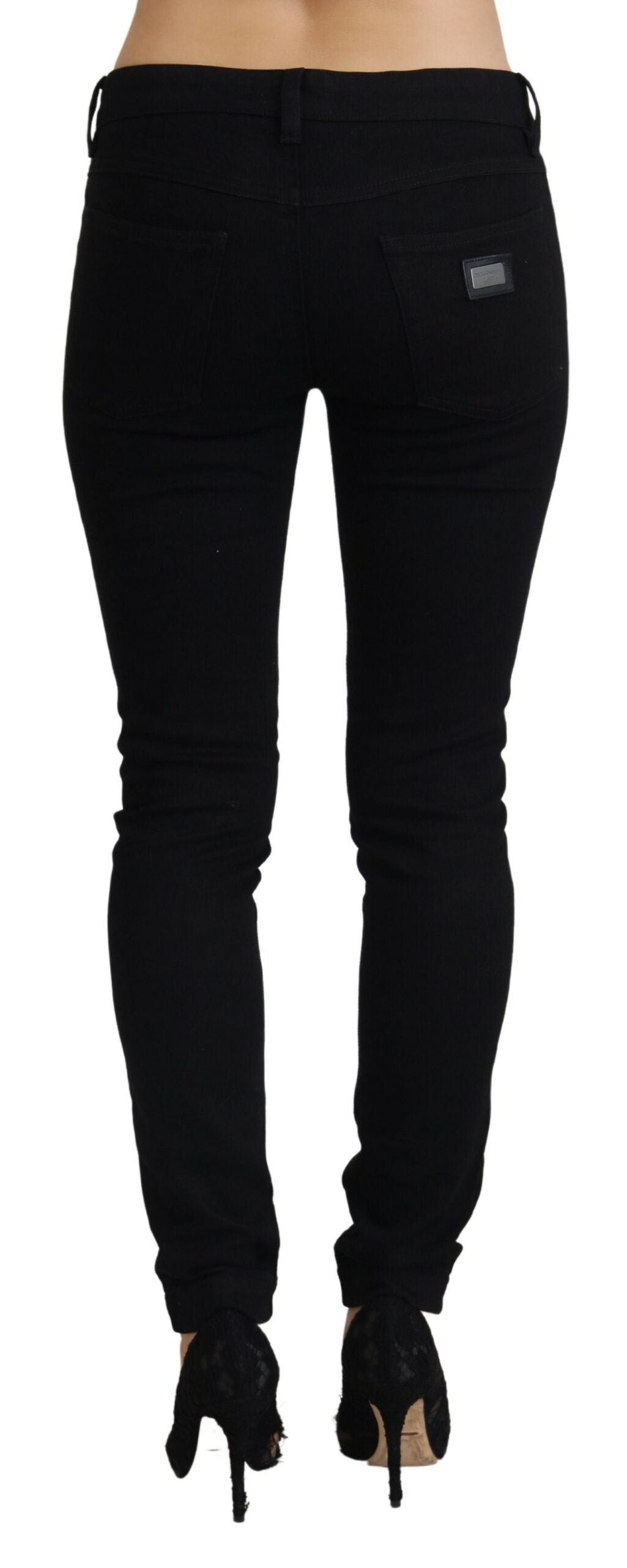 Dolce &amp; Gabbana Jean slim taille basse en coton noir