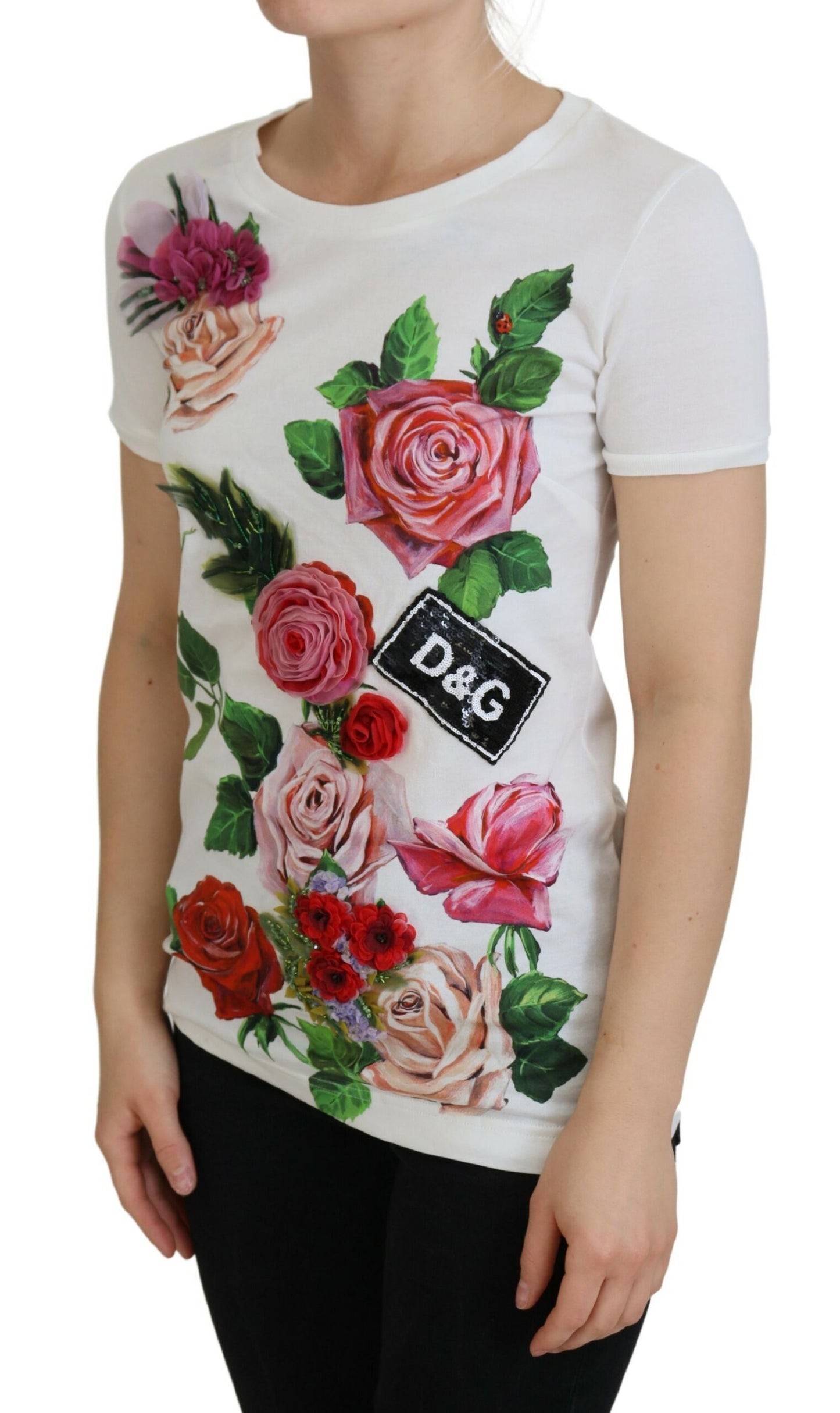 Dolce &amp; Gabbana Haut à manches courtes imprimé DGLogo White Rose