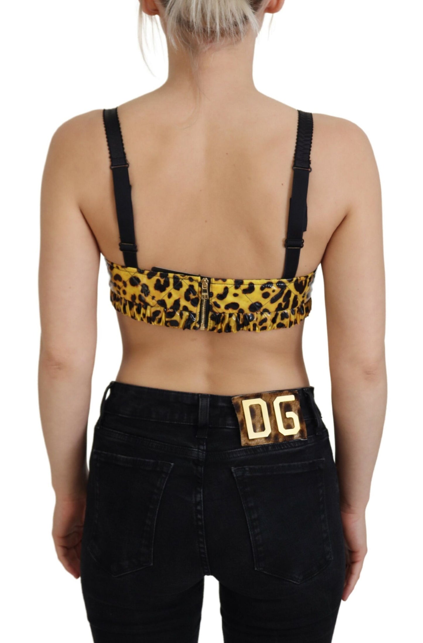 Dolce &amp; Gabbana Haut de soutien-gorge corset bustier court léopard jaune