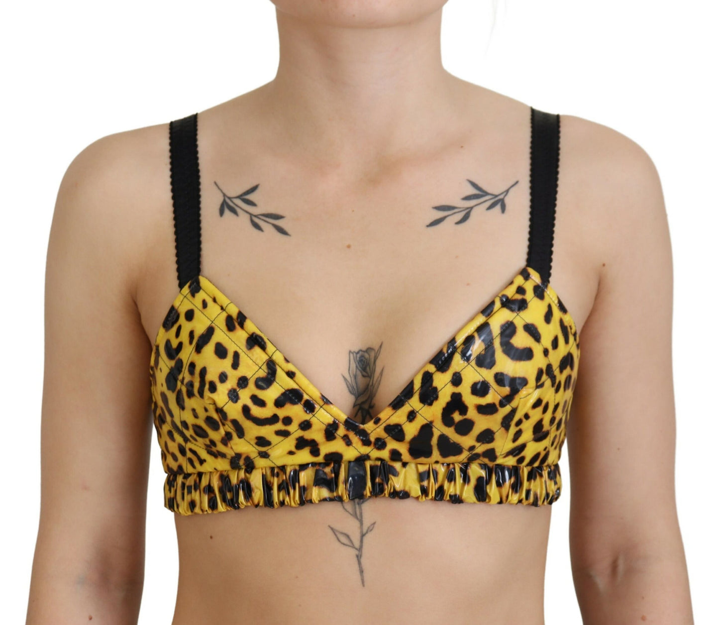 Dolce &amp; Gabbana Haut de soutien-gorge corset bustier court léopard jaune