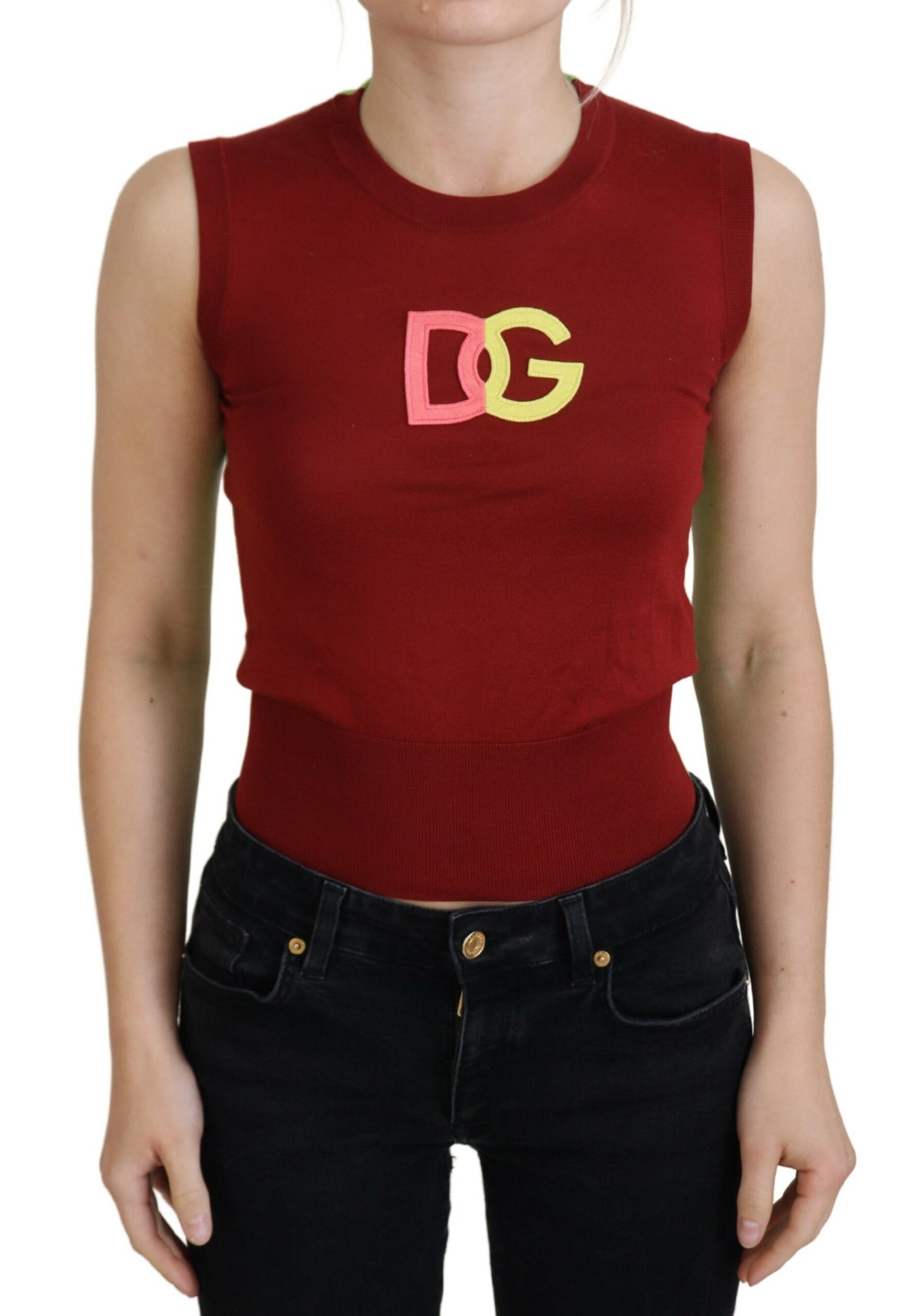 Dolce &amp; Gabbana Haut pull sans manches avec logo DG rouge vert