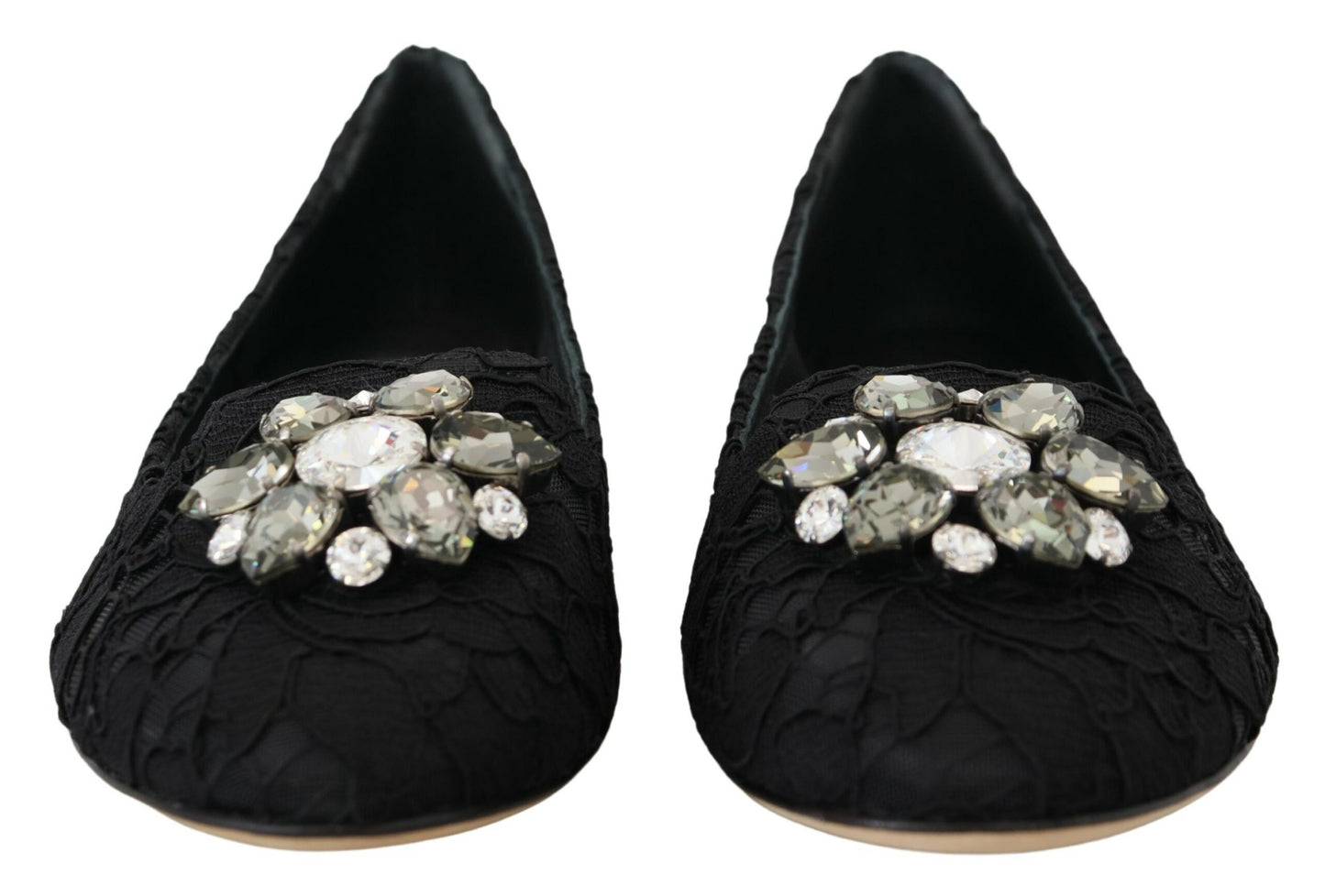 Dolce &amp; Gabbana Chaussures plates noires Taormina en dentelle et cristaux