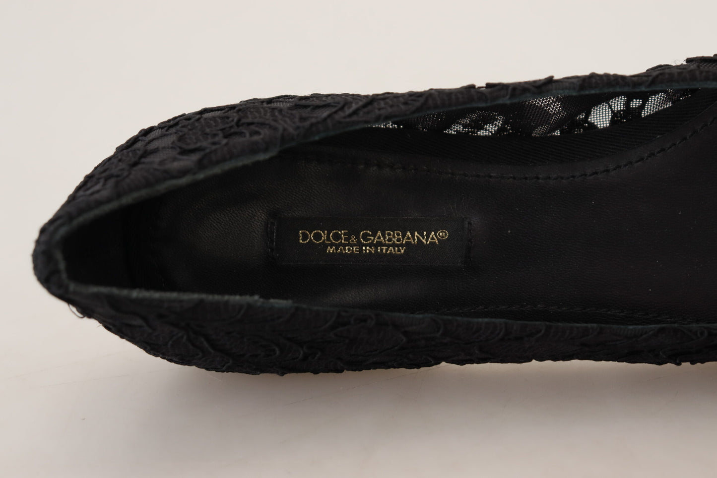 Dolce &amp; Gabbana Chaussures plates noires Taormina en dentelle et cristaux