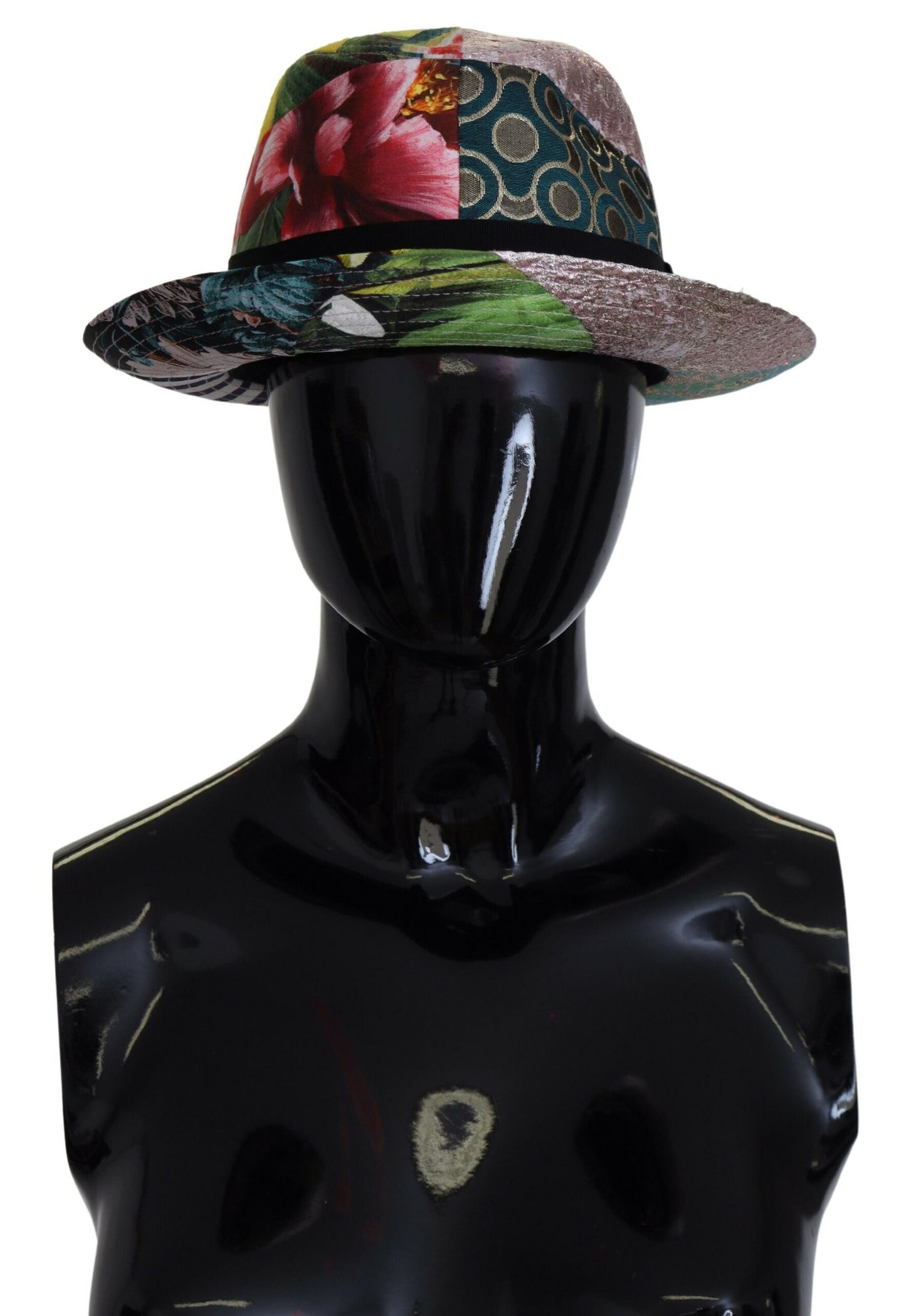 Dolce &amp; Gabbana Chapeau Fedora à large bord en patchwork multicolore pour femme