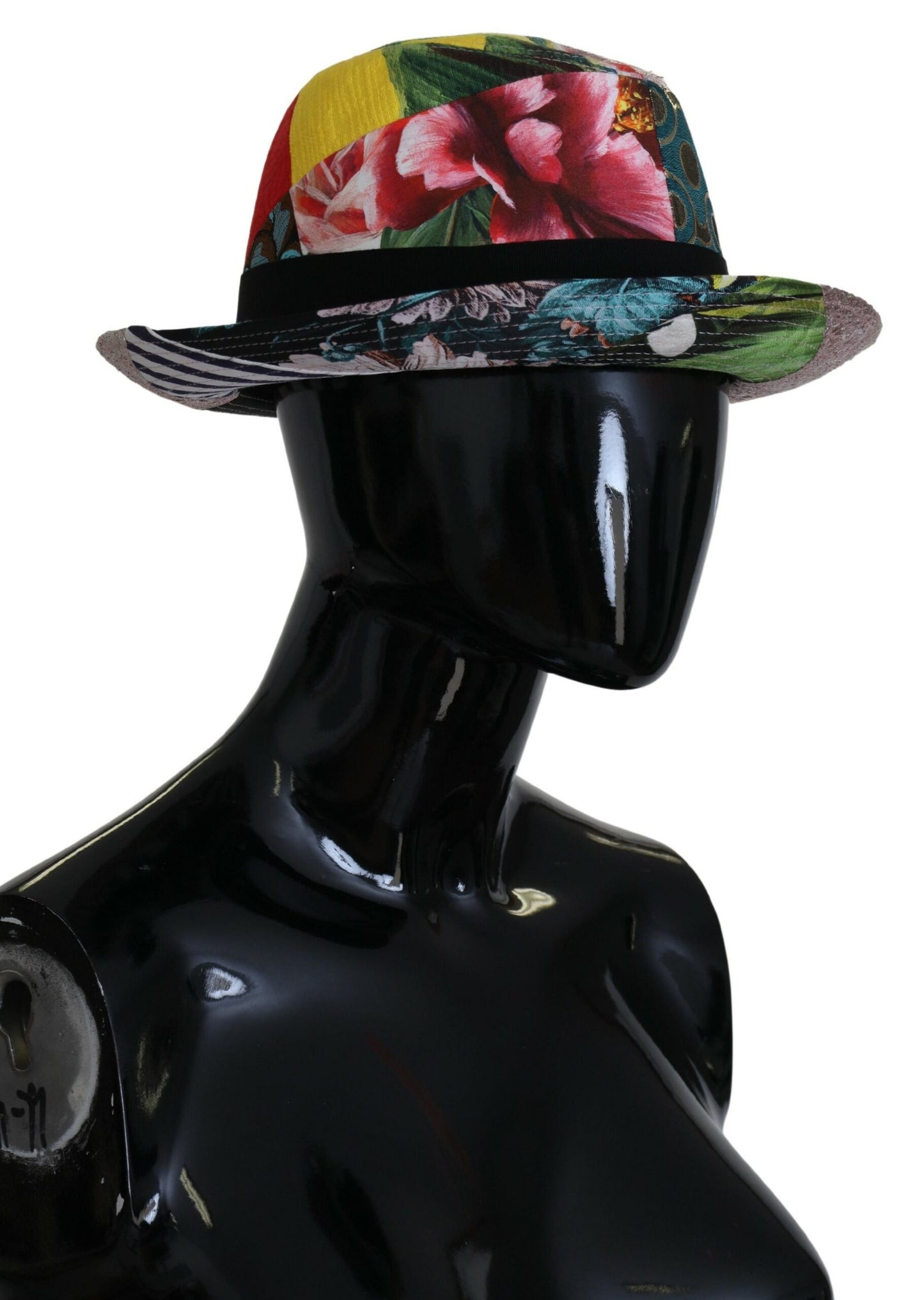 Dolce &amp; Gabbana Chapeau Fedora à large bord en patchwork multicolore pour femme