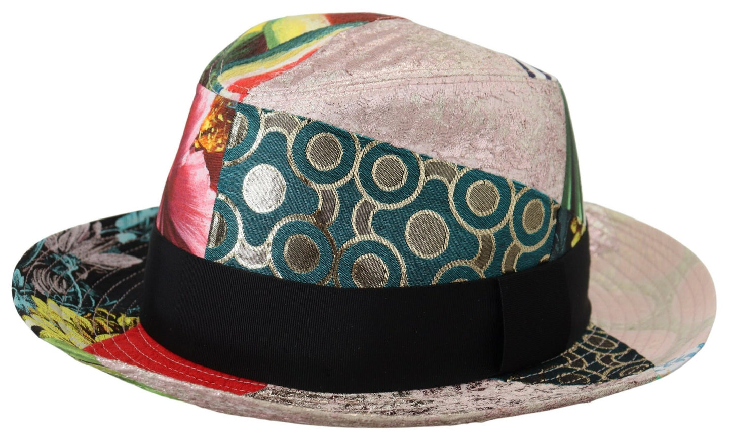 Dolce &amp; Gabbana Mehrfarbiger Patchwork-Damen-Fedora-Hut mit breiter Krempe