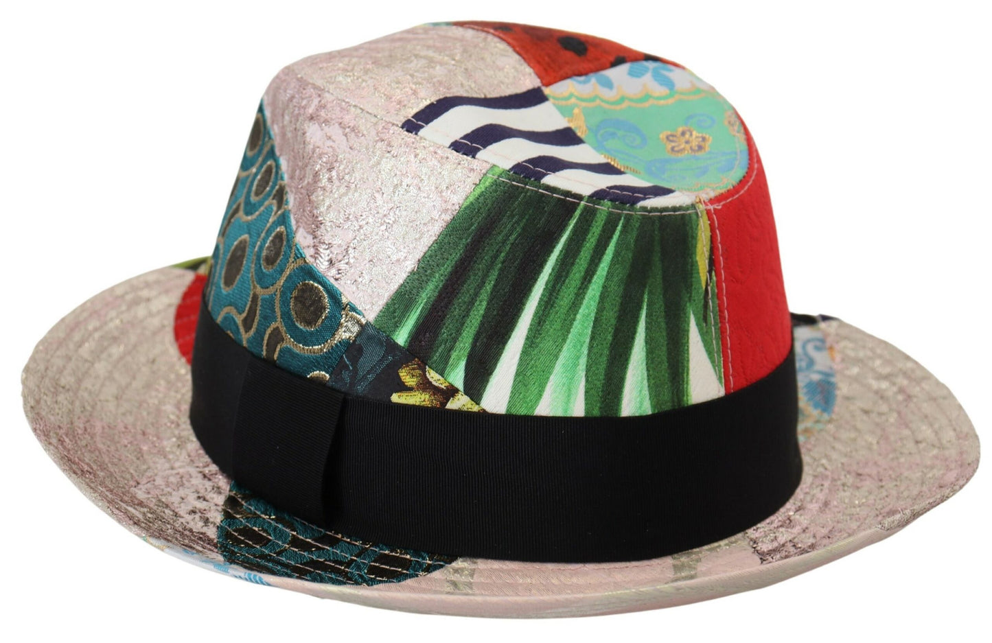 Dolce &amp; Gabbana Chapeau Fedora à large bord en patchwork multicolore pour femme