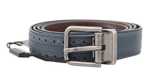 Dolce &amp; Gabbana Ceinture à boucle grise en cuir perforé bleu