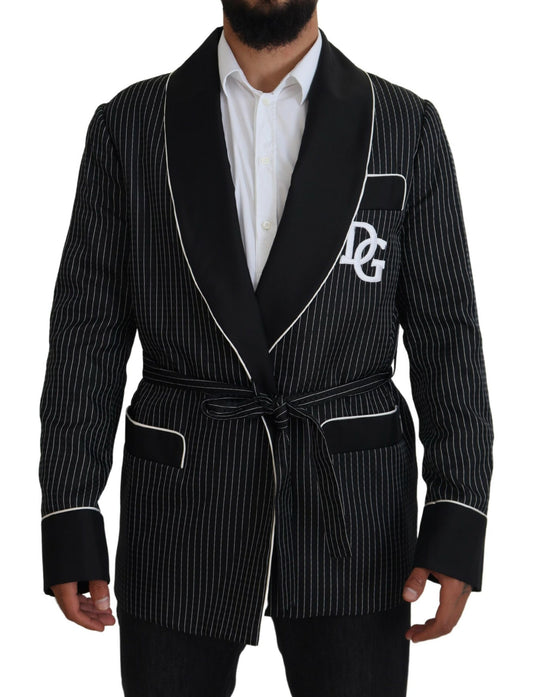 Dolce &amp; Gabbana Robe Noire Rayée DG Patch Veste Homme Blazer