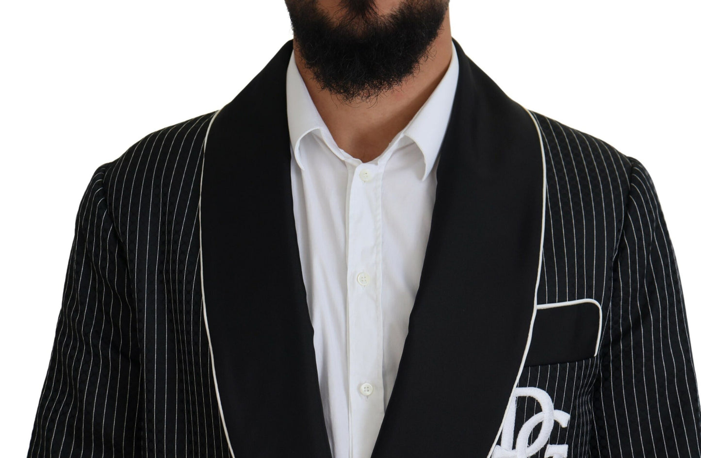 Dolce &amp; Gabbana Robe Noire Rayée DG Patch Veste Homme Blazer