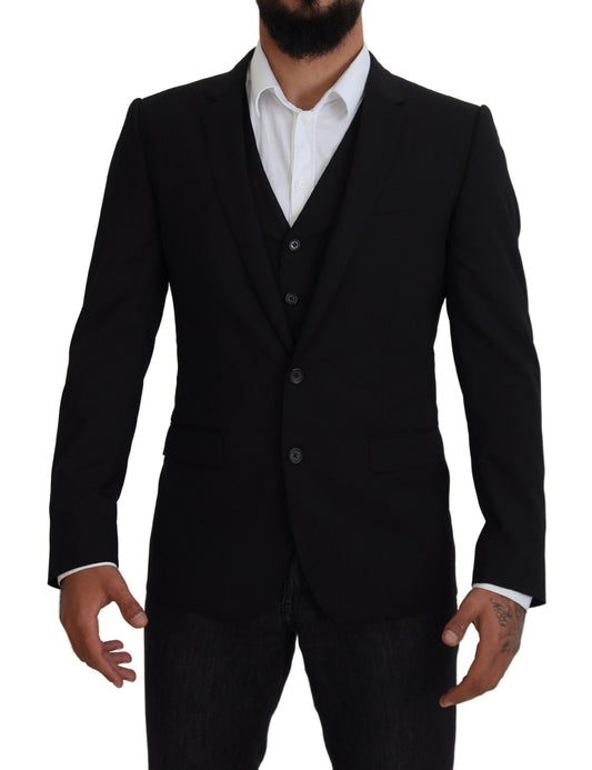 Dolce &amp; Gabbana Veste noire Gilet 2 pièces Blazer MARTINI