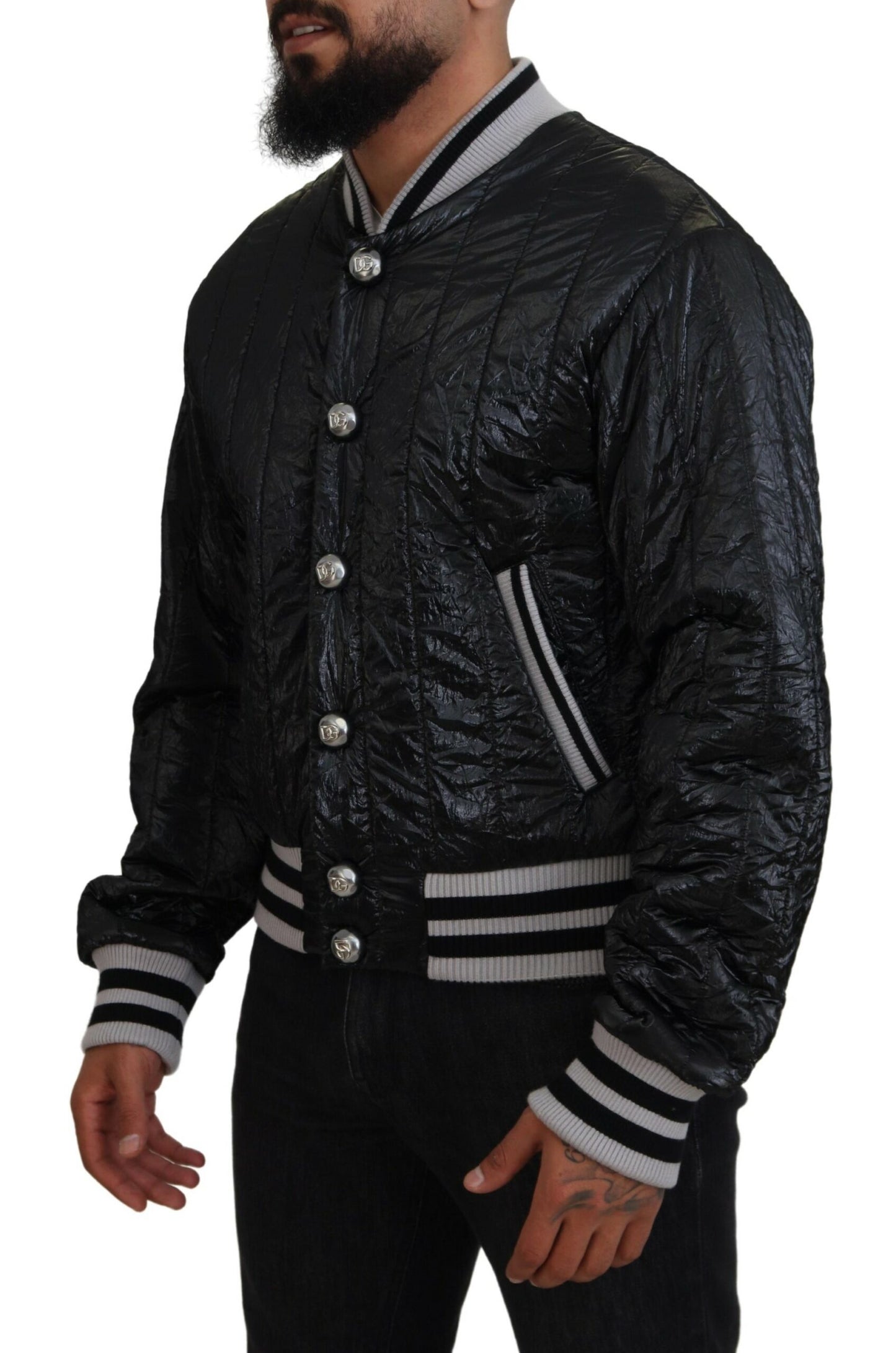 Dolce &amp; Gabbana Schwarze DG-Logo-Print-Futter-Bomberjacke