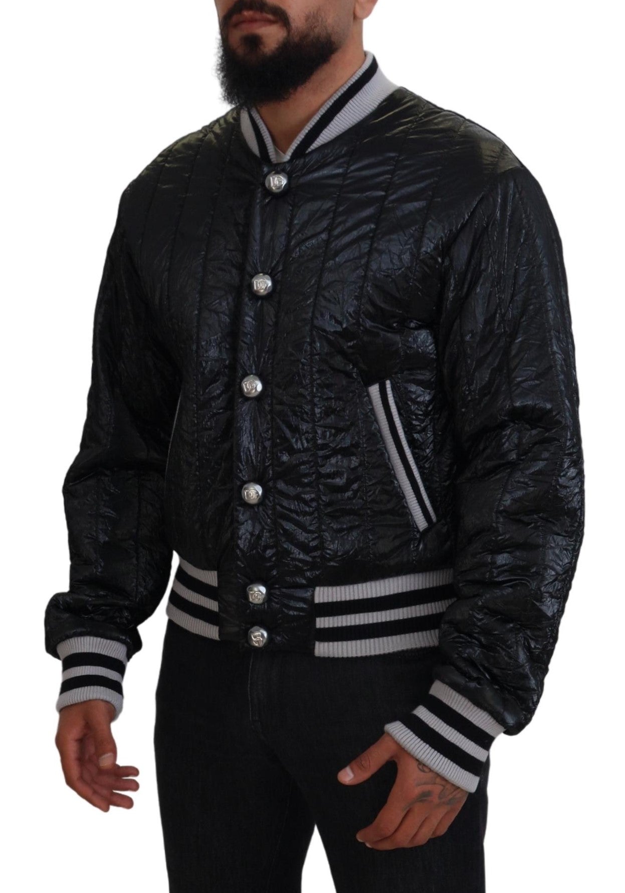 Dolce &amp; Gabbana Schwarze DG-Logo-Print-Futter-Bomberjacke