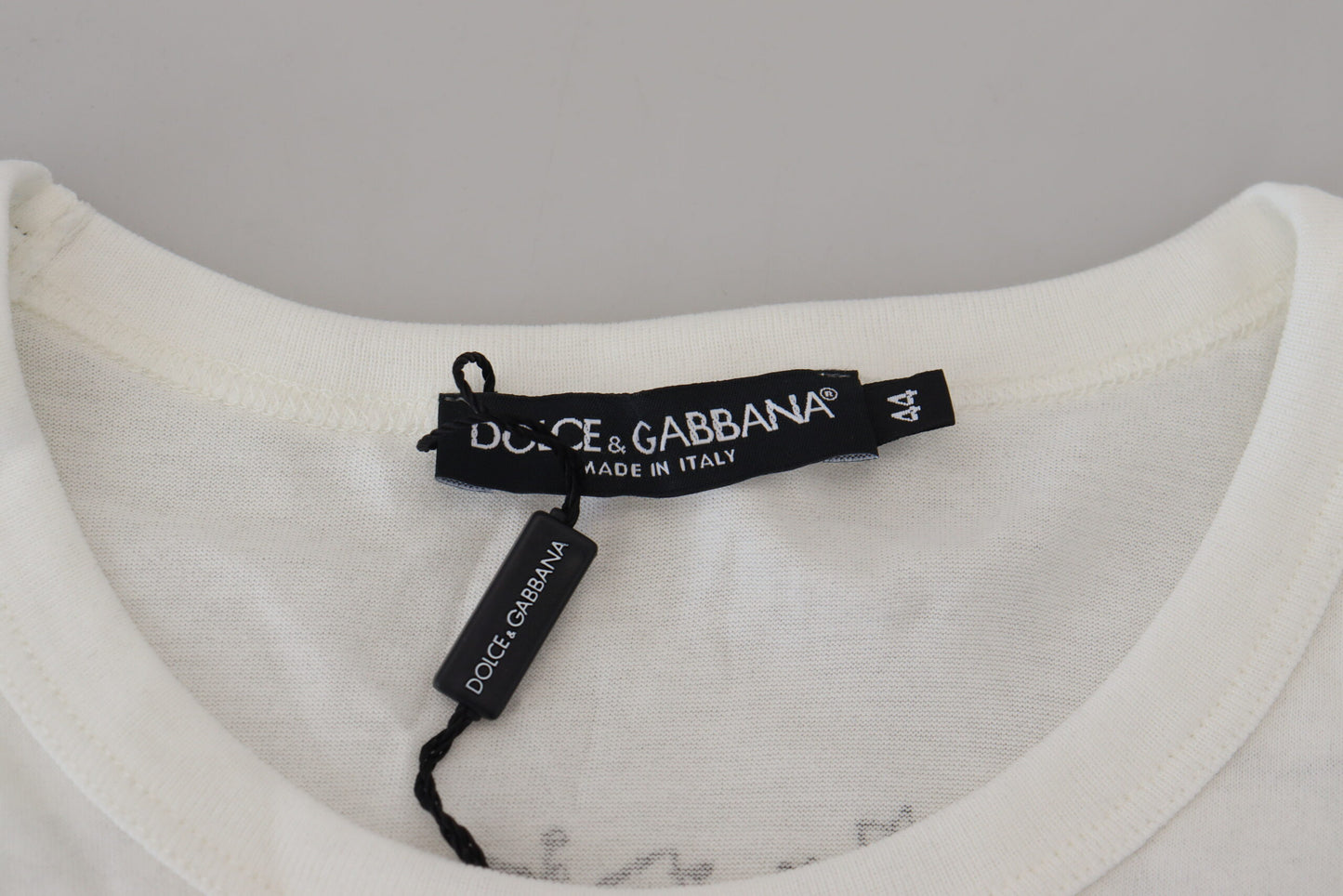 Dolce &amp; Gabbana T-shirt blanc à col ras du cou floral DG Crown pour hommes