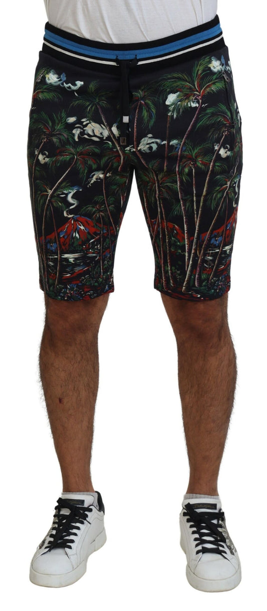 Dolce &amp; Gabbana – Lässige Shorts aus schwarzer Baumwolle mit Volcano-Print