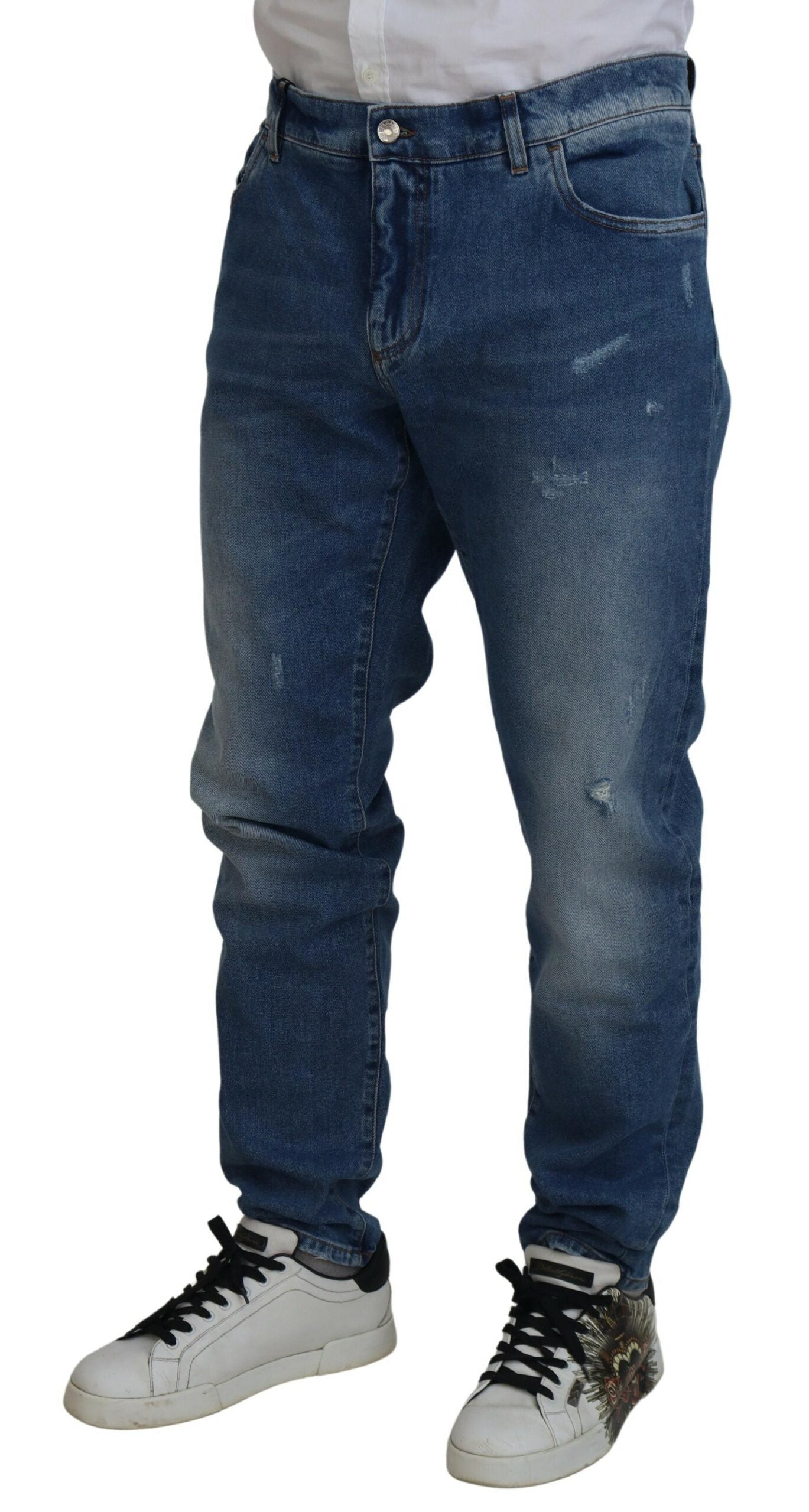 Dolce &amp; Gabbana Jean skinny en coton délavé bleu