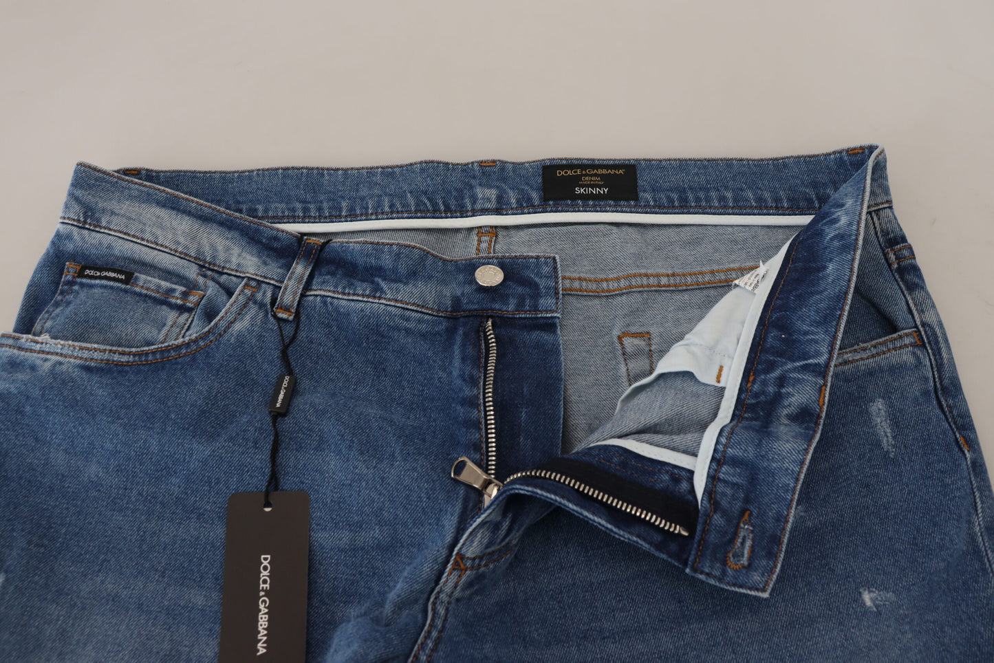 Dolce &amp; Gabbana Jean skinny en coton délavé bleu