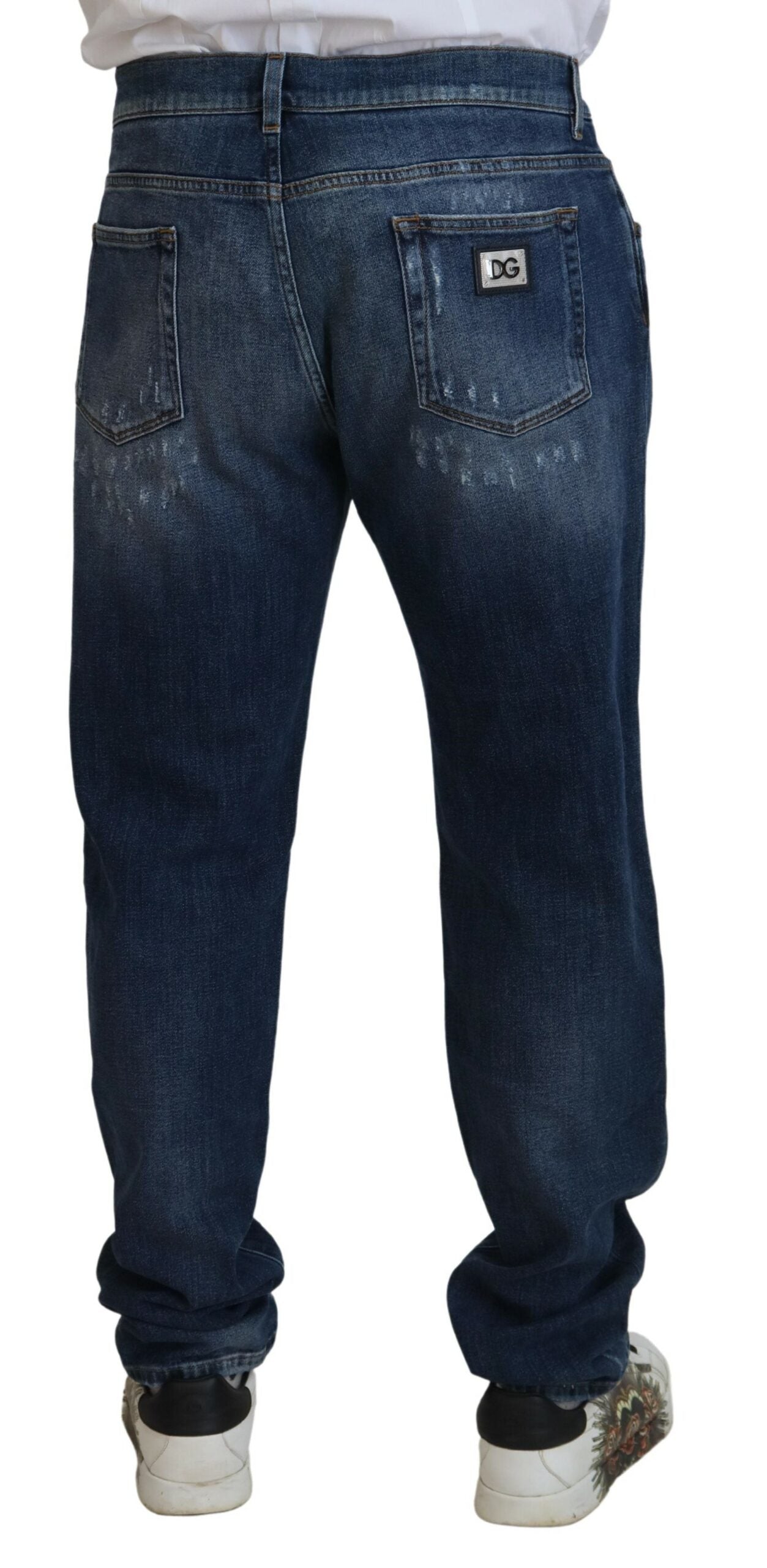 Dolce &amp; Gabbana Jean slim en denim stretch en coton bleu en lambeaux