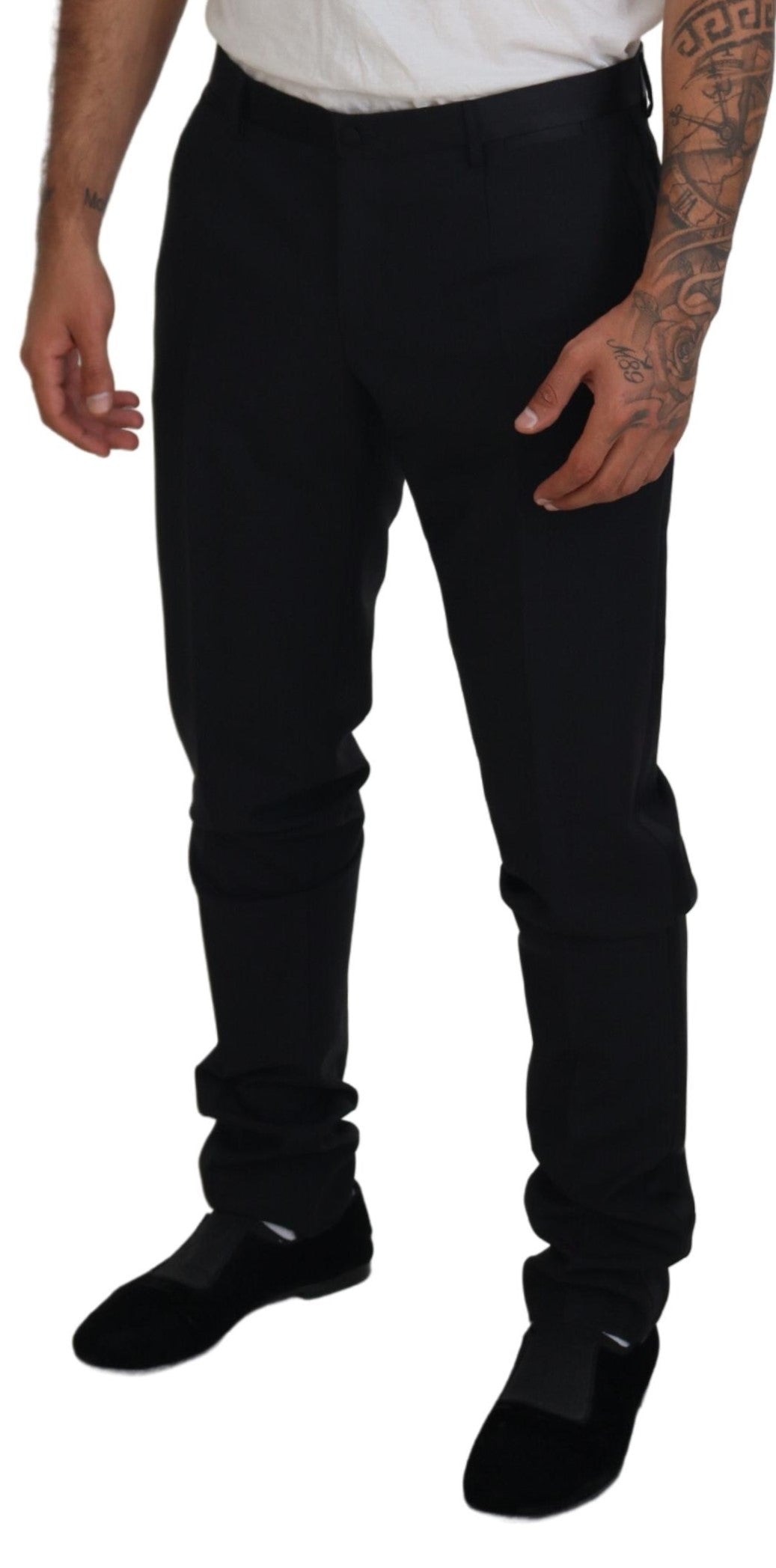 Dolce &amp; Gabbana Robe chino en laine noire Pantalon formel