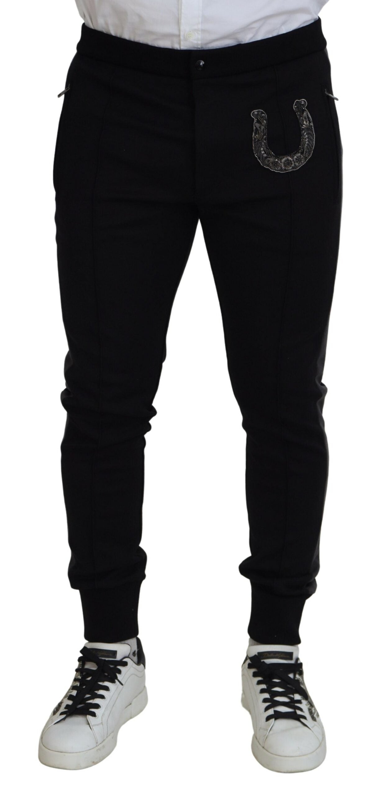 Dolce &amp; Gabbana Pantalon de jogging en fer à cheval en laine noir