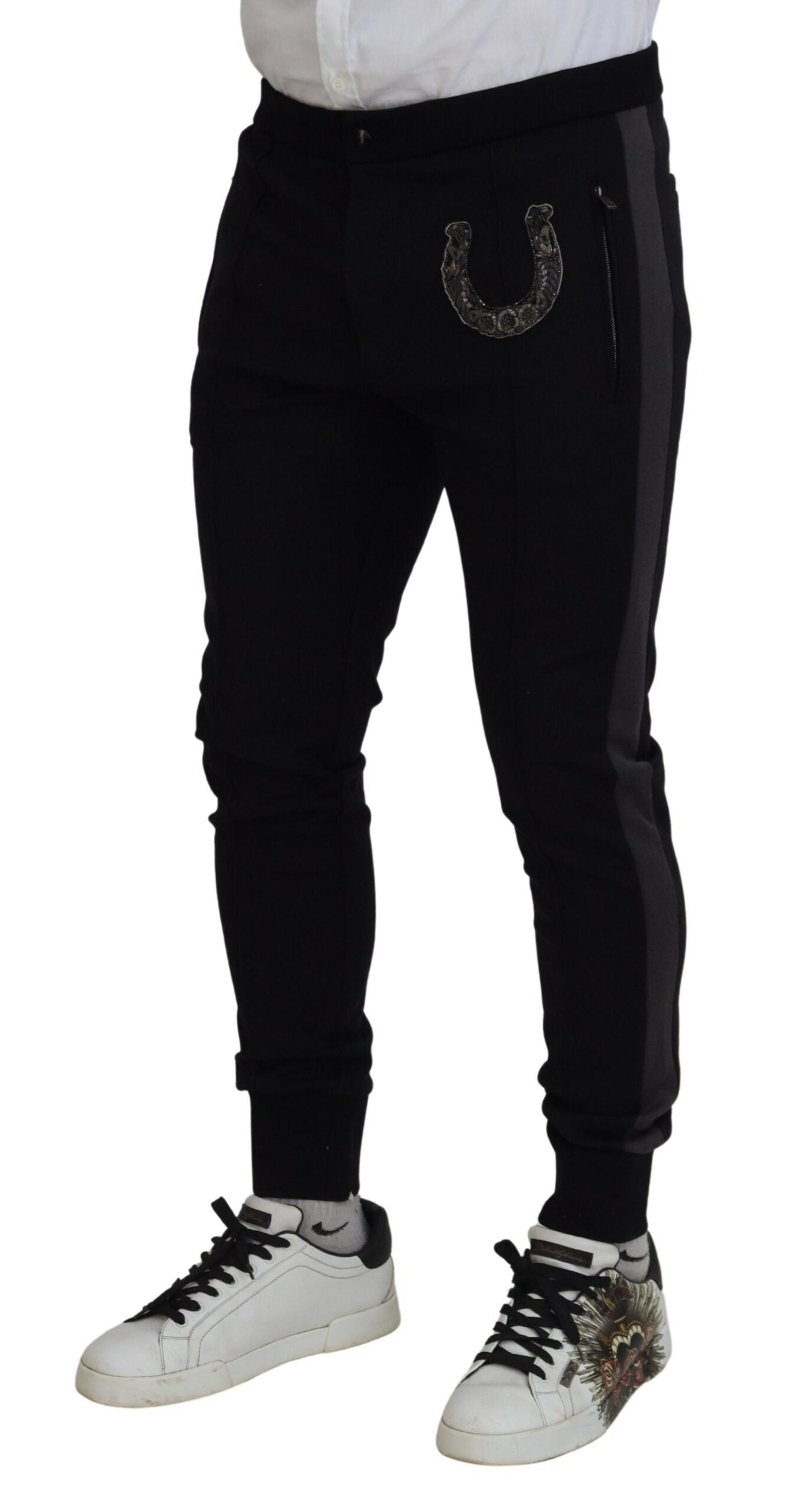 Dolce &amp; Gabbana Pantalon de jogging en fer à cheval en laine noir