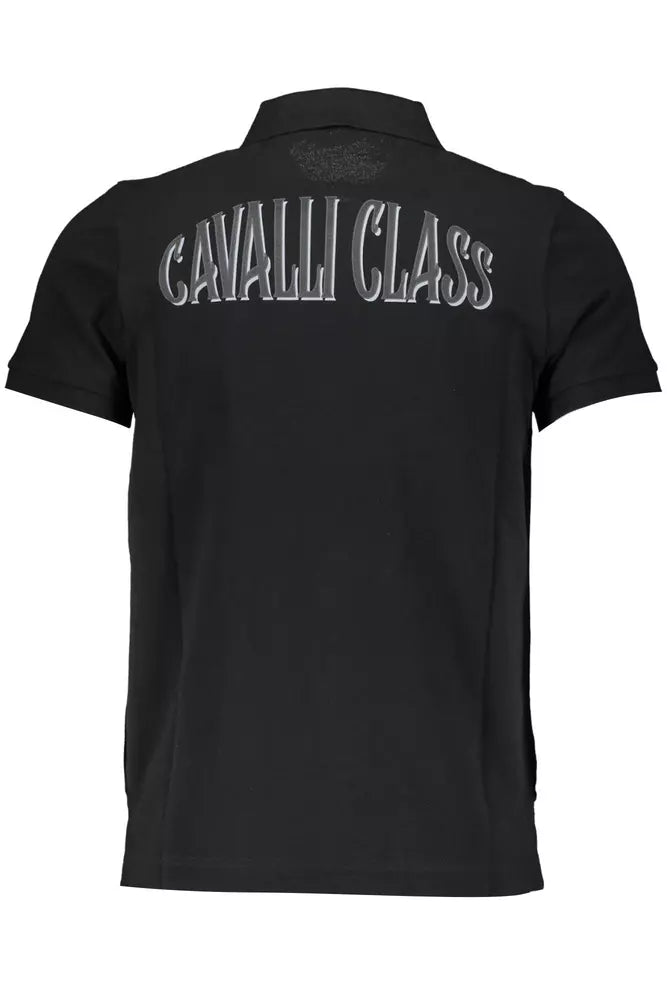 Cavalli Class Elegant Black Cotton Polo with Signature Applique