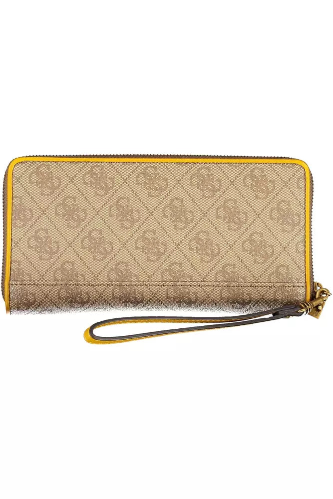 Guess Jeans Beige Zip-Around Wallet with Contrast Details